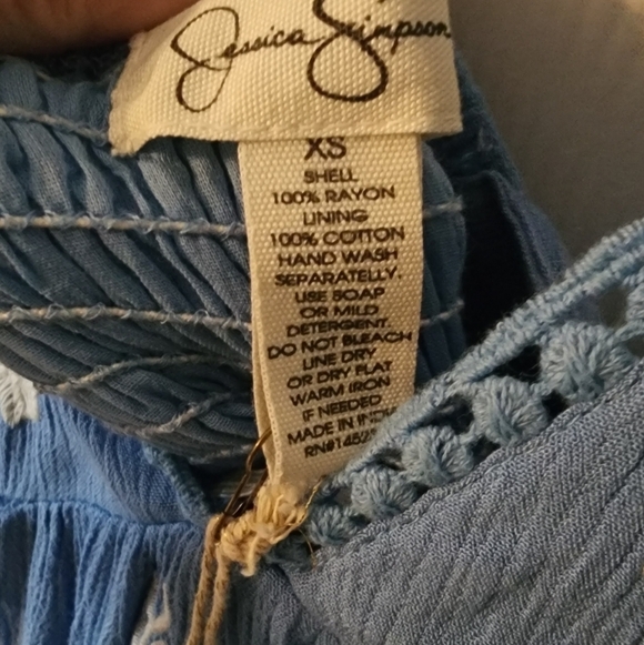 Jessica Simpson blue white embroidered tie shoulder mini dress XS - Picture 11 of 12
